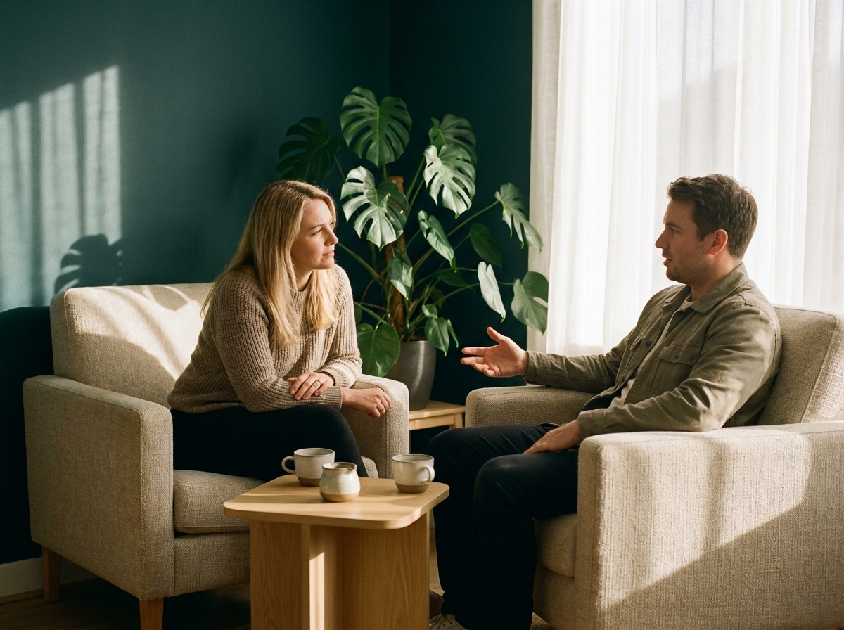 Kollegor i samtal i Capion & Partners ljusa mötesrum